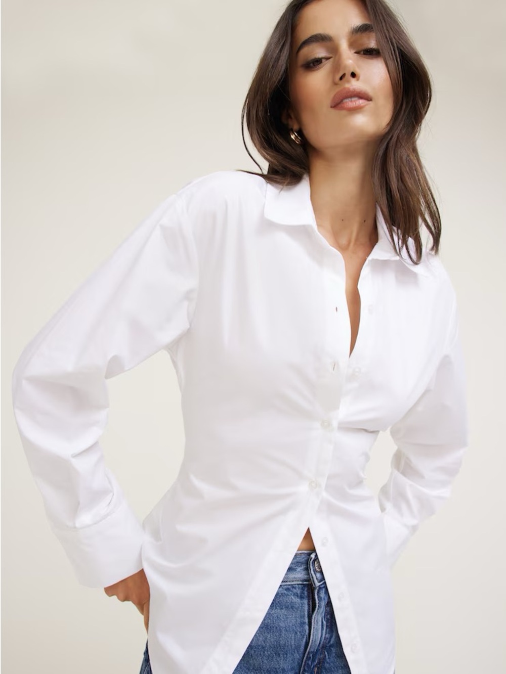 Dynaite White Button Up Ruched Back Shirt - Picture 2 of 4